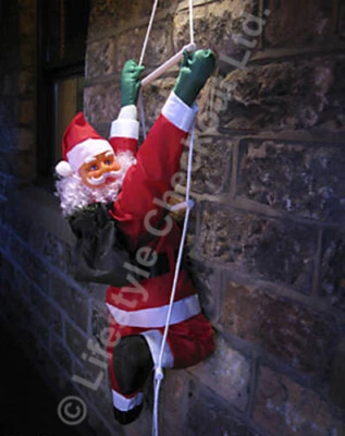 LIFESTYLE CHECKOUT UK STOCK - 90cm 3ft SANTA ON A ROPE LADDER Christmas Decoration SOL90
