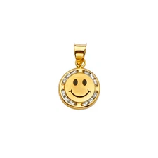 14K Yellow Gold CZ Smiley Charm Pendant For Necklace or Chain