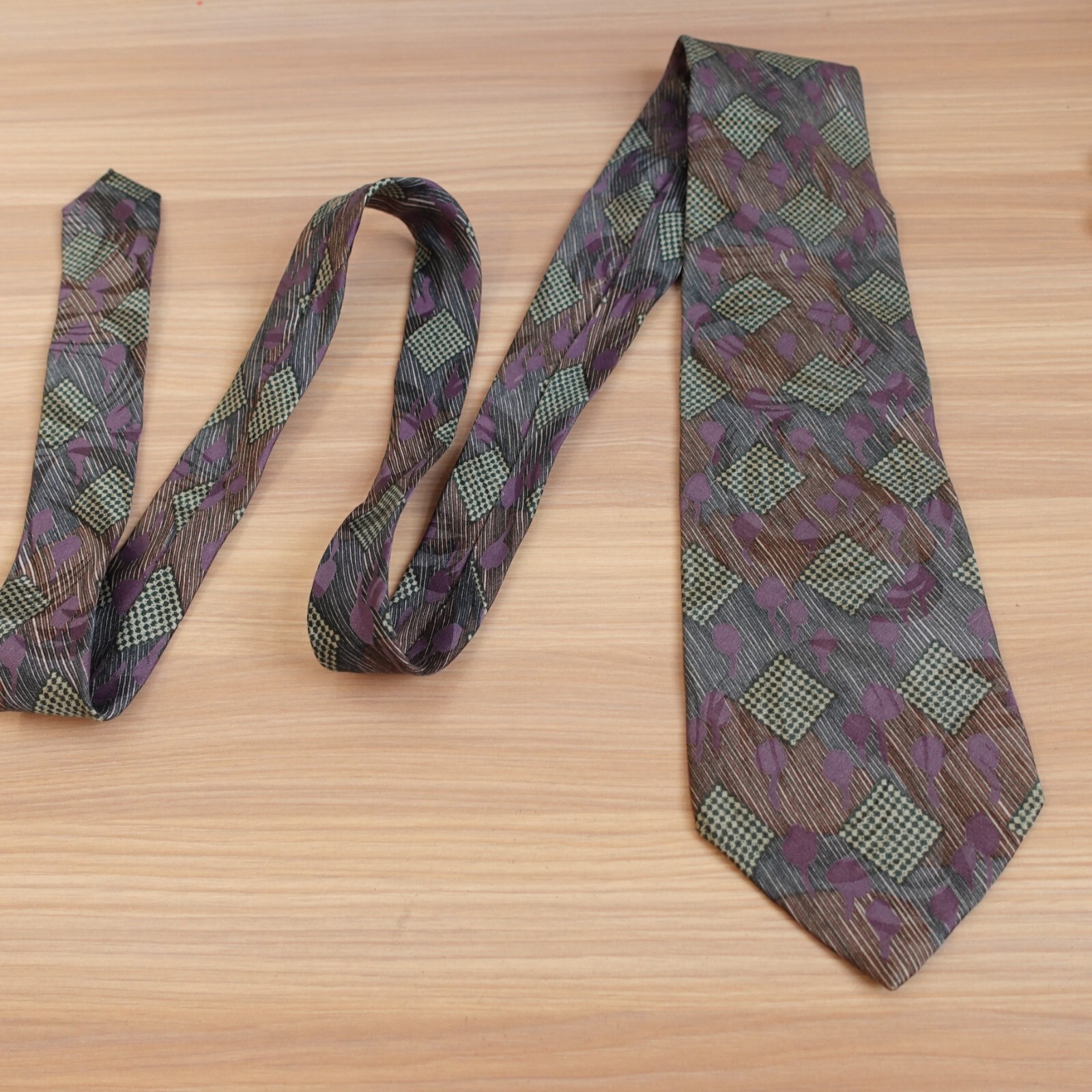 Men Patchwork Tie Blue Abstract Geometric Art Sil… - image 4