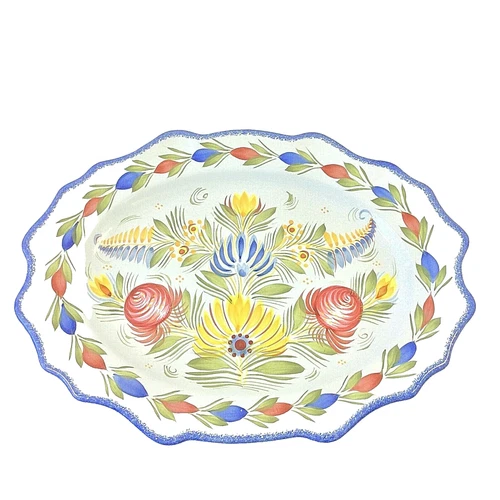 HENRIOT QUIMPER XL OVAL PLATTER WALL SERVING FLORAL FLEURI H PAINT FRANCE 15.5"L