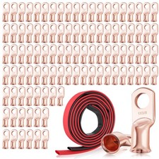 XHF 100PCS 1 AWG3/8 Heavy Duty Battery Lugs with 31 Heat Shrink Tubing, Ring ...