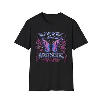 ✿✿✿蝶子ページ✿✿✿ Y2K Butterfly Aesthetic Shirt Retro Chrome Graphic Tee for Women