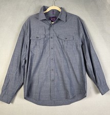 Bruno Mens Button Down Shirt Cotton Blend Blue Long Sleeve Preppy Workwear