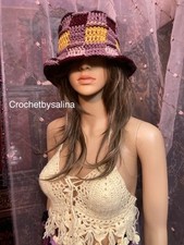 Bucket Crochet hat 5 Color Checker Festival Boho Hippie 12 Crochetbysalina