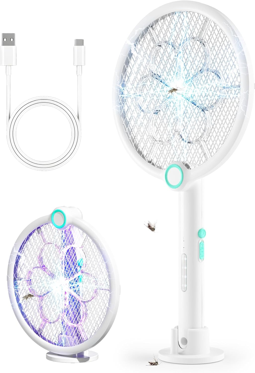 Electric Fly Swatter, 4000V High Voltage Foldable Bug Zapper, USB-C Rechargeable