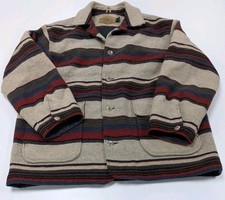 Woolrich Aztec Striped Southwest Blanket Coat Wool Quilted Lining Sz XL Vintage