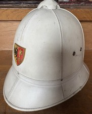 Rzadki stary kask bobby policja miejska Genewa biały (wersja skórzana!)