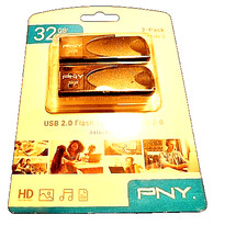 PNY 32GB USB 2.0 2-PACK FLASH DRIVE-FACTORY SEALED--NIB EM