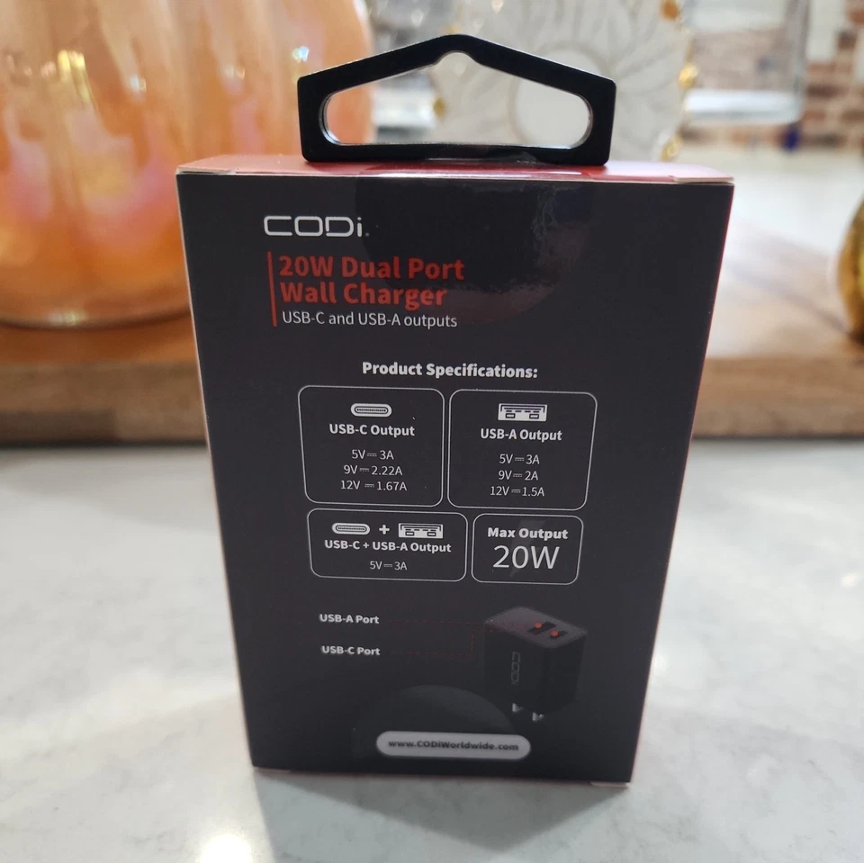 Cargador de Pared Codi 20W Doble Puerto USB-C USB-A Carga Rápida IPhone Android  Foto 2 de 2