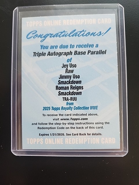 2025 WWE Royalty Triple Auto Redemption Roman Reigns Jey Jimmy Uso /25 Bloodline