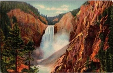 Vintage Yellowstone Great Falls & Grand Canyon Linen Postcard by Sanborn