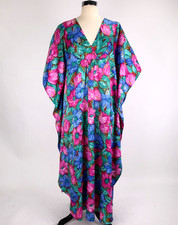 Vtg California Dynasty Floral Caftan Nightgown Lounger Hawaiian Hostress Dress L