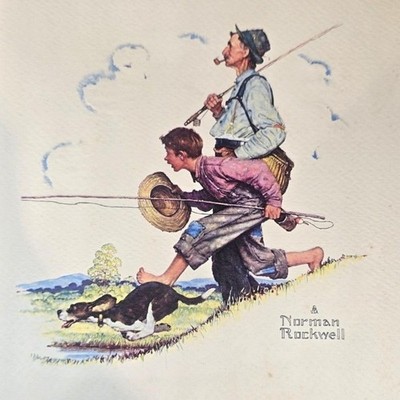 Norman Rockwell GRANDPA AND ME: FISHING Embossed Art Print Unframed