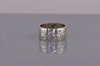 Vintage WS Sterling Silver 8mm Carved Stars & Ivy Cigar Cuff Band Ring 925 Sz: 5