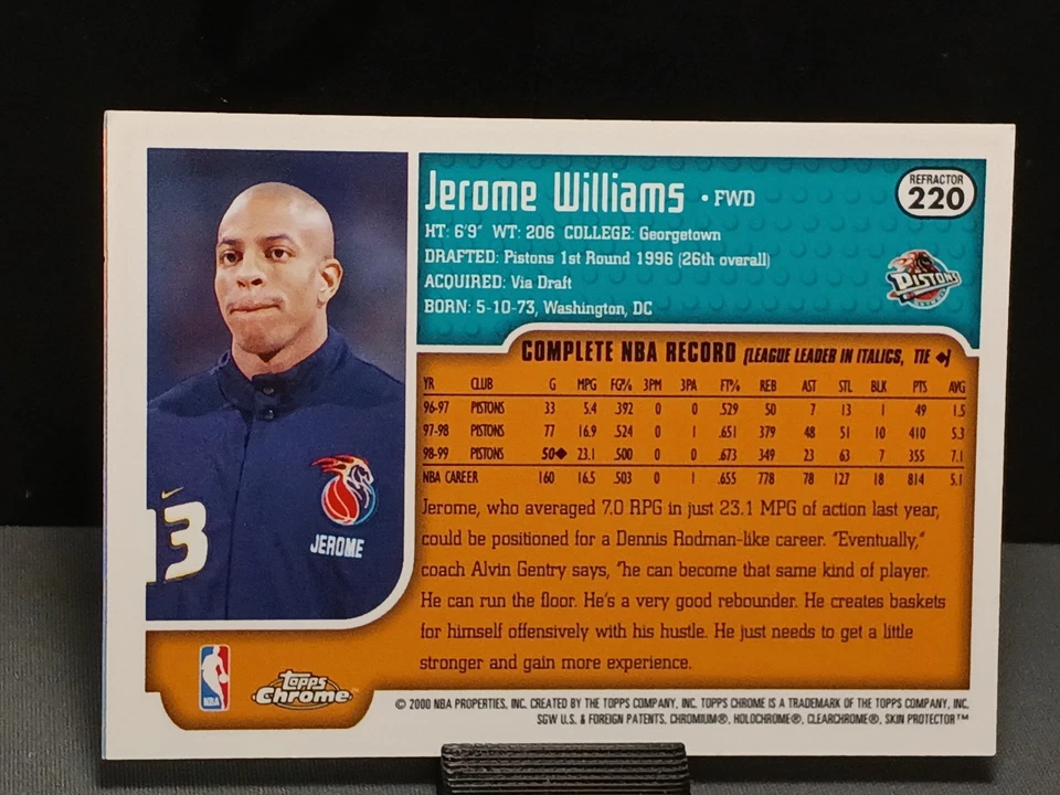 2000-01 Topps Chrome Refractor #220 Jerome Williams Detroit Pistons  - Image 4 of 4