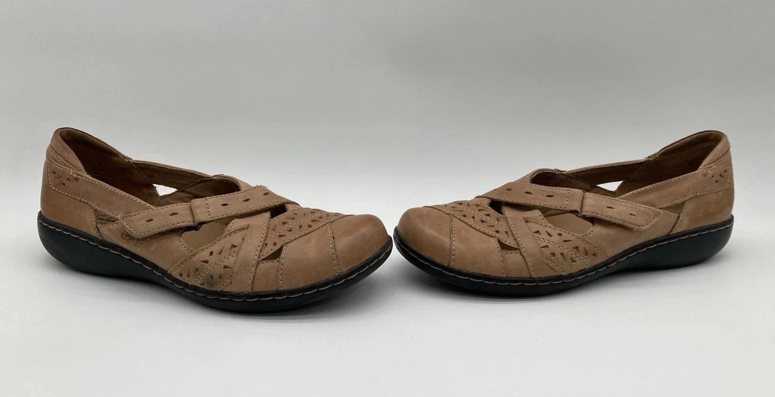 Scarpe Clarks donna taglia 8M pelle marrone pieghevole Mary Jane slip on 65067