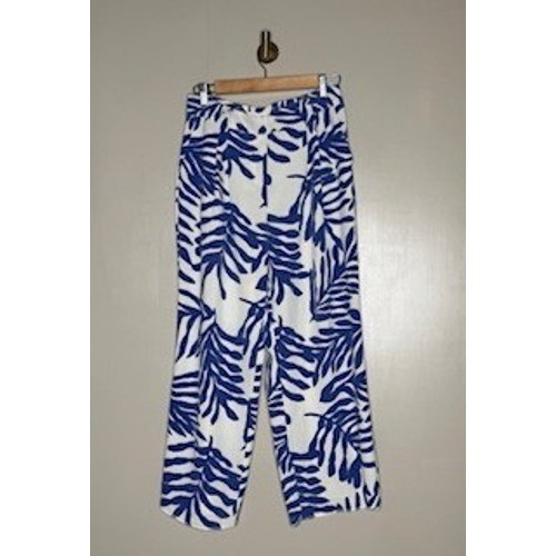Rachel Zoe Blue White Palm Leaf Tropical Wide Leg Cropped Pants Size Medium