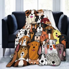 Cute Dog Fun Face Blanket, Soft Blankets Flannel Bed Throw Cozy Lightweight P...
