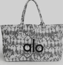 NWT ALO Yoga Gray Tie-Dye Canvas Cotton Large Tote Bag For Travel & Gym Carry-On