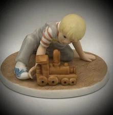 VTG 1984 Roman Abbie's Children Figurine 'Casey' Boy with Toy Train Figurine