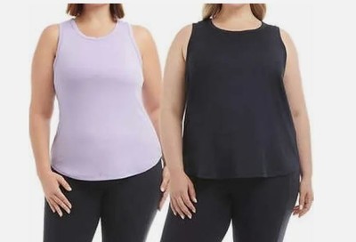 Danskin Women's 2 Pack Airbrush Tank, Black/Lavender XL