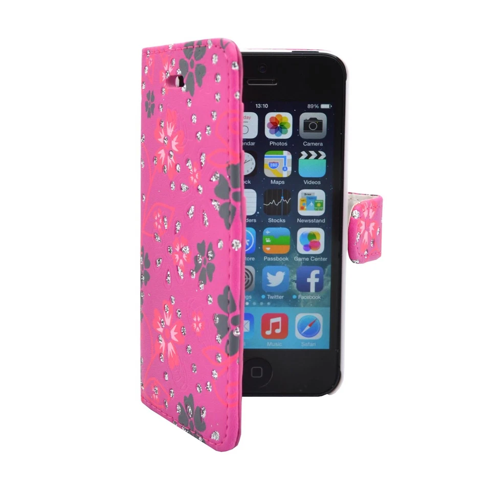 CASE FOR APPLE IPHONE 6 VARIOUS COLOURS FLOWER SWIRL GLITTER DESIGN WALLET COVER - Image 4 of 4