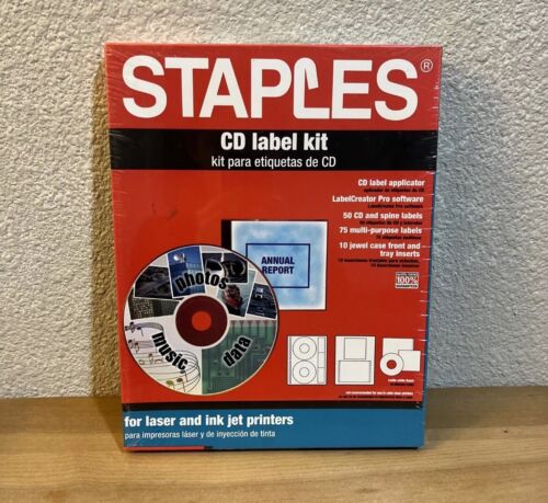Staples CD Label Kit for Laser & Ink Jet Printers - 50 CD Labels + Software New