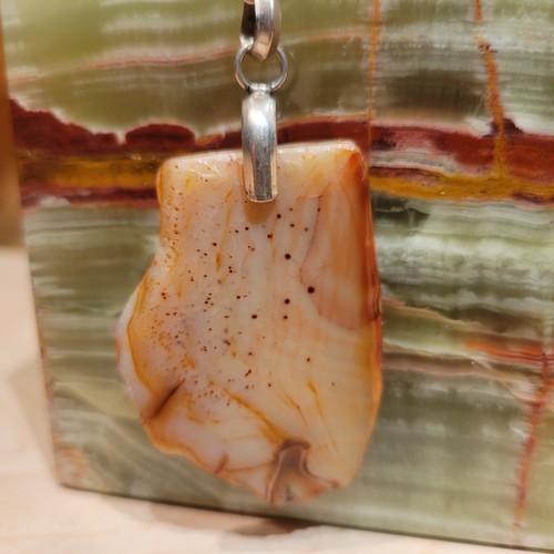 Geode Slice Necklace Pendant Orange Red Rock Fashion Jewelry 11.75"- Swanky Barn - Picture 4 of 12