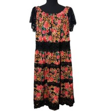 Ryan Michelle Dress Plus Size 2X Floral & Black Lace Lined Scoop Neck Festive