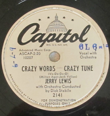Capitol 2141 78 RPM record Jerry Lewis Crazy Words Crazy Tune / I