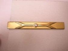 2-3/16" Simple Design White Rhinestone Gold Tone Vintage Tie Bar Clip
