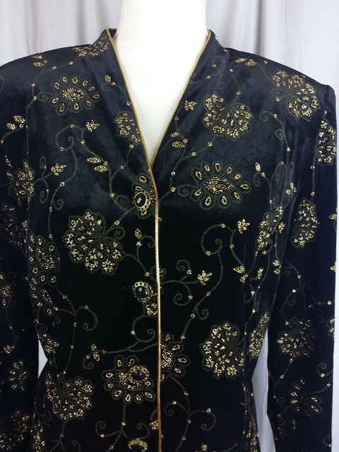 R & K Evening Jacket Top Velvet Glitter Metallic Party sz 12 Button Front Black | eBay