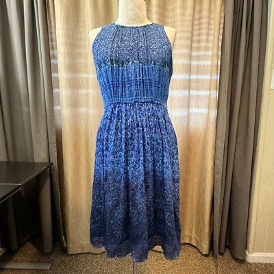 Elie Tahari Silk Sheath Dress Floral Metallic Shimmer Flowy Party Sz 