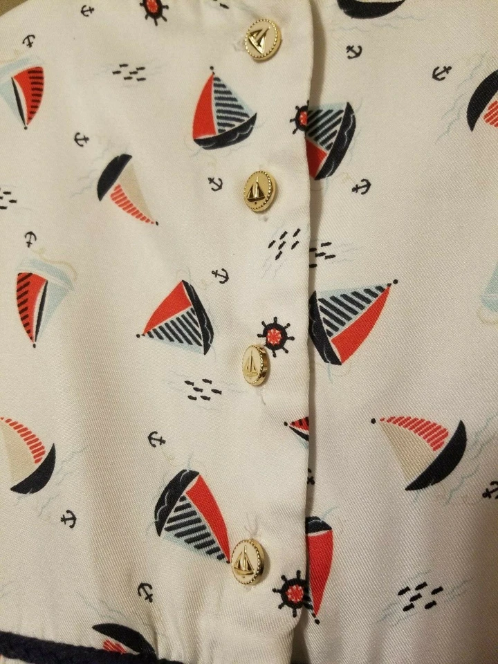 Savannah - Sailboat Nautical Print Dress With Diaper Cover Size 24M      DC16 - Image 3 of 4