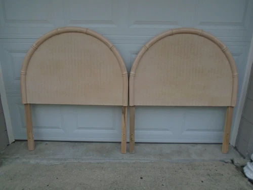 Pair Faux Bamboo twin size Headboards Broyhill Regency Set 2 Coastal Arched Glam