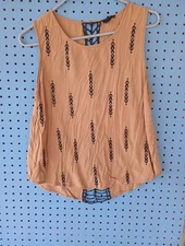 Mine Junior's Top Blouse Size M Khaki With Black Accent Sleeveless  Round Neck