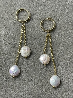 Echte Perlen Ohrringe flach baumelnd Kette Creolen Schmuck Schmuck gold weiß
