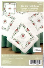 "Rose Vine Quilt Blocks" Tobin Home Crafts Stamped Embroidery Linens # 21162
