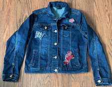 Wonder Nation Size 10-12 Girls Lightweight Jean Jacket, Hearts Roses