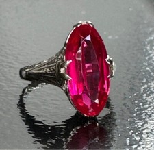 Art Deco 14K White Gold And Lab-Created Ruby Ring Size 5.5