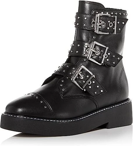 Botas de combate Schutz Caligas negras con tachuelas y correas con hebilla cremallera lateral punta redonda - Imagen 1 de 6