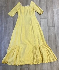 Antique 1890s Handmade Yellow Coated Cotton Prairie Maxi Chemise Undergarment