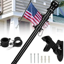 6FT Flag Pole Kit Heavy Duty Bracket Metal Pole With 2 Rotating Rings For Garden
