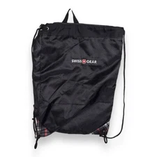 BLACK SWISS GEAR DRAWSTRING BAG PLAID ACCENT TRAVEL MENS PUNK GOTH LIGHTWEIGHT