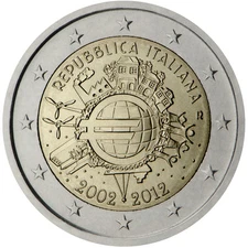 2012 Italy € 2 Euro Uncirculated UNC Coin Ten 10 Years of the Euro