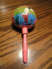 Hand-Painted Wood Gourd Mexico  Cozumel Musical Percussion Shaker 8"  67