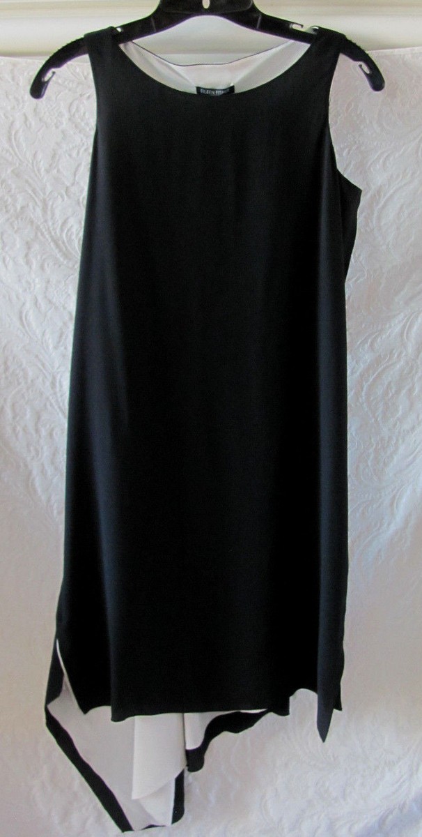 Eileen Fisher Silk Crepe de Chine Dress-Asymmetrical Hem-Black-Size PS- NWT  $398