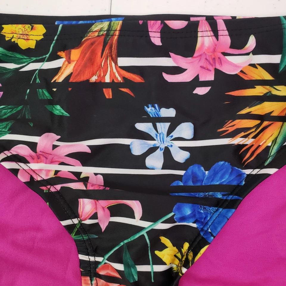 Mossimo Womens Size XL Black Pink Floral Bathing Suit Bikini Hipster Swim Bottom - Image 3 of 4