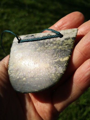 Pounamu Greenstone Serpentine Mix Quartz Pyrite Carving Breastplate Pendant - Picture 7 of 10
