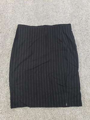 Escada Margaretha Ley Womens Skirt 42 Black Pin Stripe Cotton Blend Lined